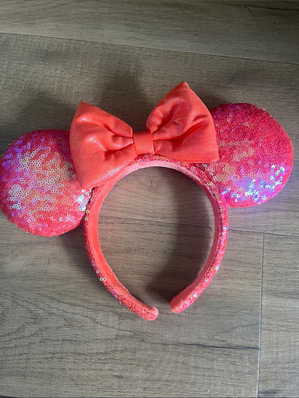 Disney Pink Sequin Minnie Ears Headband with Bow Disneyland Disneyworld Mickey